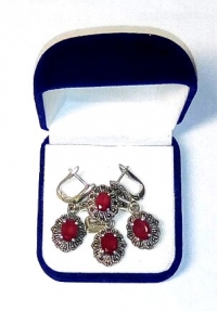 Купить Комплект кольцо,серьги,подвес рубин в интернет-магазине Роза Мира